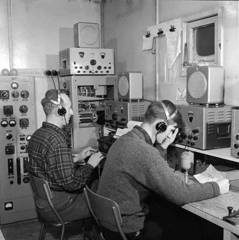 Image: Ted Gawn and Peter Mulgrew in the radio room