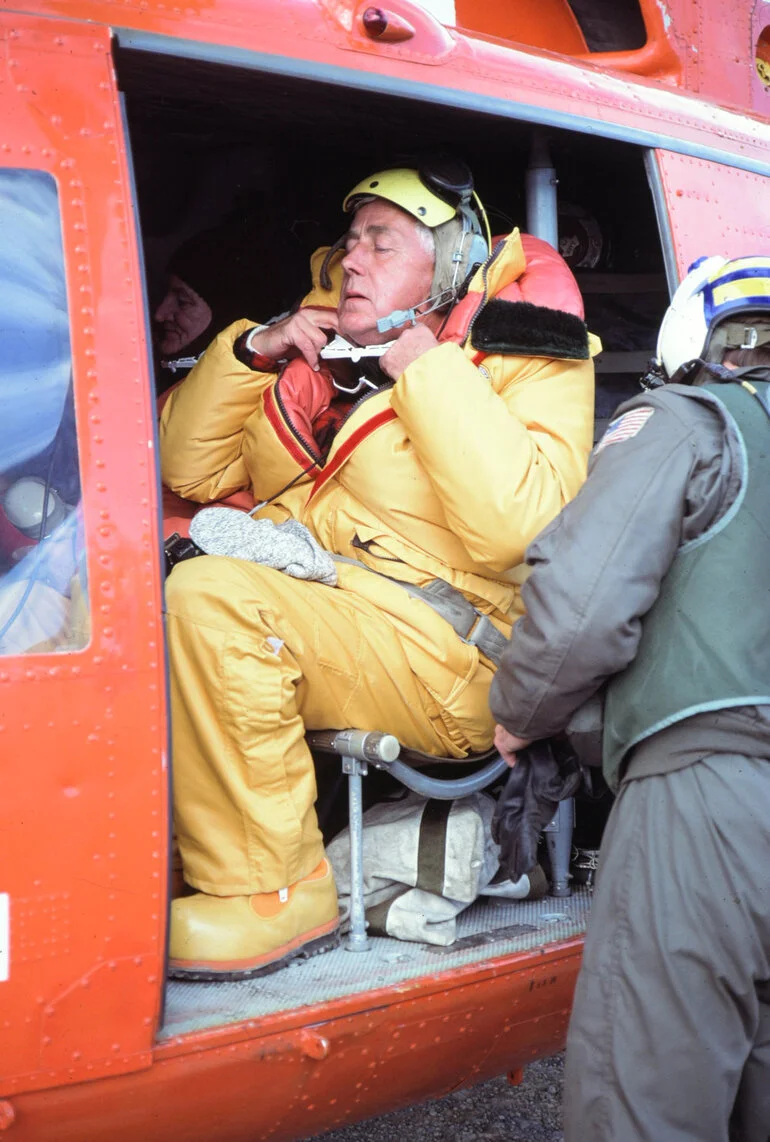 Image: Justice Peter Mahon preparing for Take off to Mount Erebus
