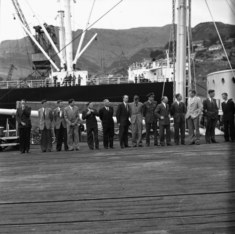 Image: Expedition Members lined up to meet Duke of Edinburgh