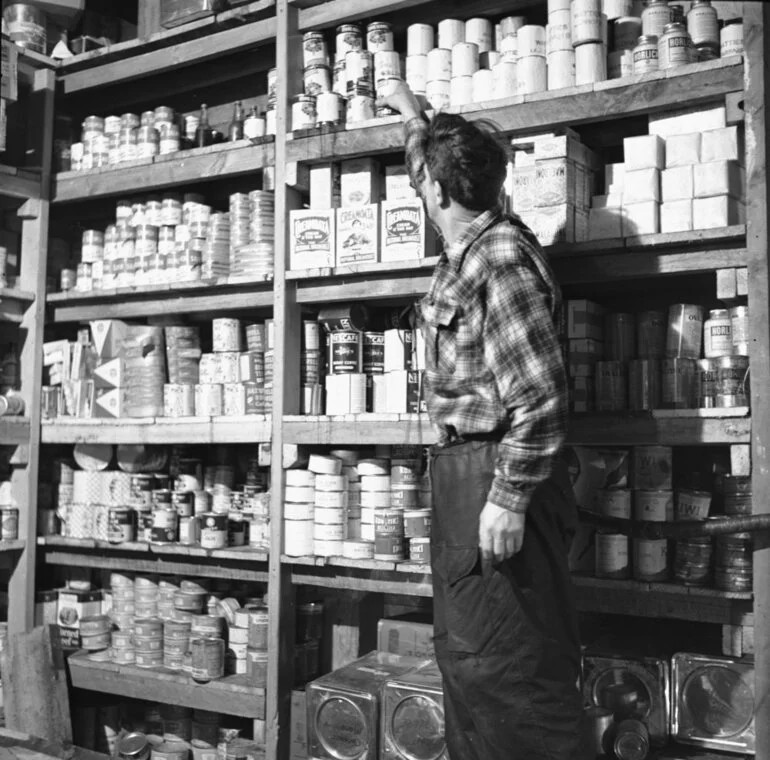 Image: Ed Hillary at shelves in stores in garage