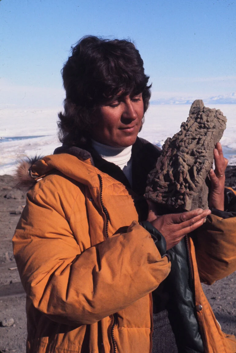 Image: Dr Margaret Bradshaw and trace fossil