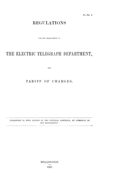 Image: REGULATIONS FOR THE MANAGEMENT OF THE ELECTRIC TELEGRAPH DEPARTMENT, AND TARIFF OF CHARGES.