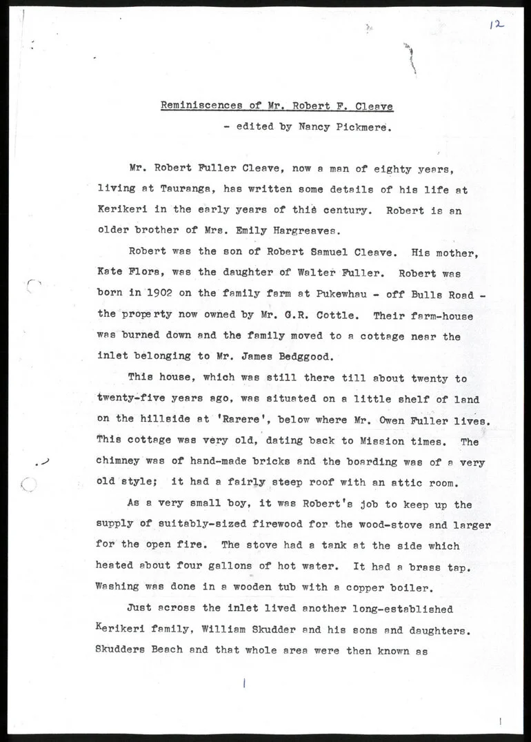 Image: Reminiscences of Roy Fuller Cleave, edited by Nancy Pickmere