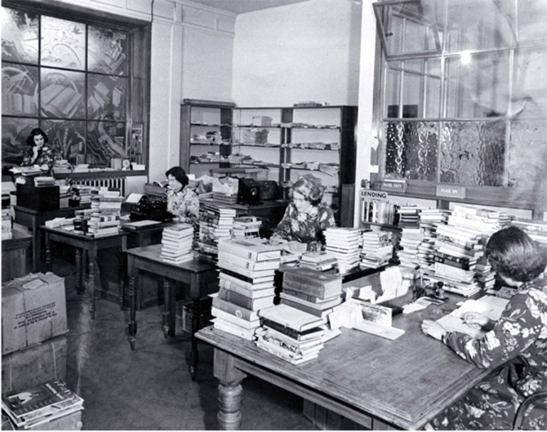 Image: Cataloguing and processing staff of the Canterbury Public Library in their workroom in Cambridge Terrace