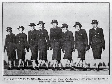 Image: Women of the Women's Auxiliary Air Force (WAAFs) on parade at Harewood Air Force Station, Christchurch