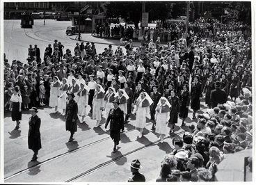 Image: Representatives of the women's services march in the One Hundred Years of Progress parade