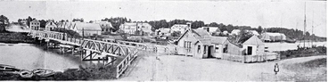 The old Kaiapoi bridge and the north side of town in 1864, North Canterbury Image: The old Kaiapoi bridge and the north side of town in 1864, North Canterbury