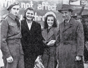 Image: New Zealand servicemen and their war brides shown shortly after their arrival on the Rangitata, photographed at the Christchurch railway station