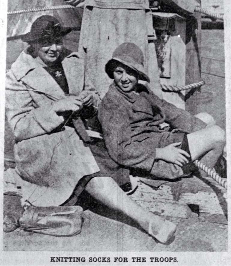 Image: Knitting socks for the troops serving overseas in World War Two (1939-45)