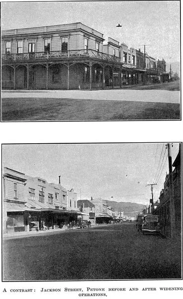 Image: A contrast: Jackson Street, Petone before and after widening operations.