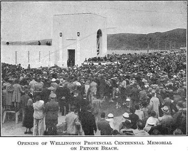 Opening of Wellington Provincial Centennial Memorial on Petone Beach. Image: Opening of Wellington Provincial Centennial Memorial on Petone Beach.