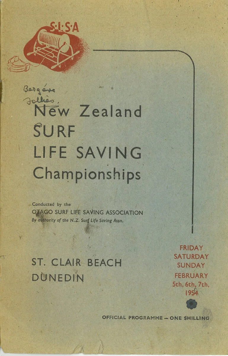 Image: New Zealand Surf Life Saving championships, St. Clair Beach, Dunedin, Friday 5, Saturday 6, Sunday 7 February 1954: official programme