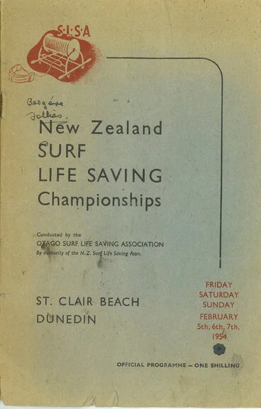 Image: New Zealand Surf Life Saving championships, St. Clair Beach, Dunedin, Friday 5, Saturday 6, Sunday 7 February 1954: official programme