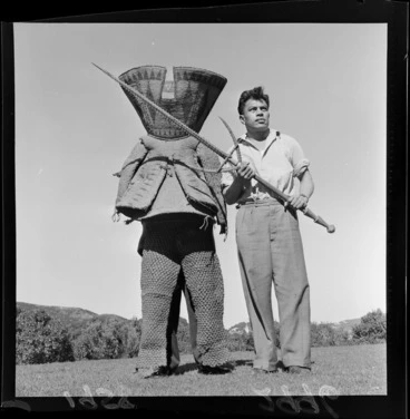 Image: Two unidentified men with a Kiribati warrior costume