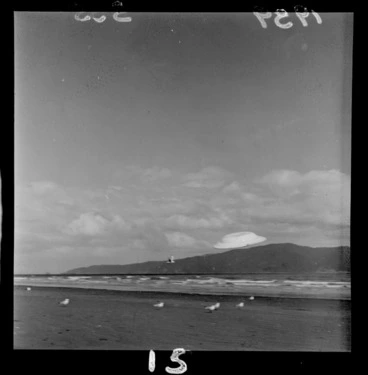 Image: Flying saucer at Paraparaumu Beach, Paraparaumu, including Kapiti Island in the background
