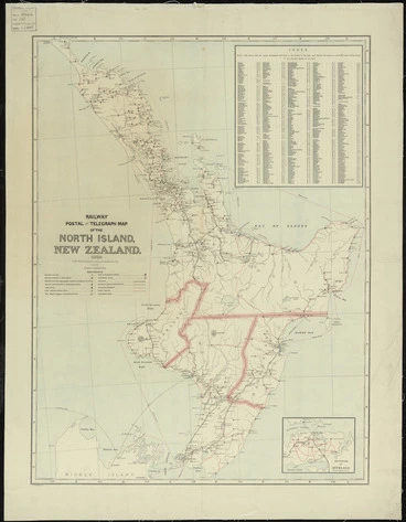 Image: Railway, postal and telegraph map of the North Island, New Zealand [cartographic materia] ; Railway, postal and telegraph map of the Middle Island, New Zealand.