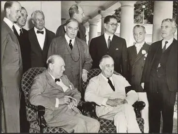 Image: Sir Winston Spencer Churchill with F. D. Roosevelt and the Pacific Representatives to the Pacific War Council, Washington, D. C. [picture]