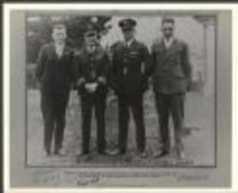 Image: Portrait of T.H. McWilliam, Charles Kingsford Smith, Charles Ulm and H.A. Litchfield at Wigram Aerodrome, Christchurch, New Zealand, 11 September 1928 [picture] /