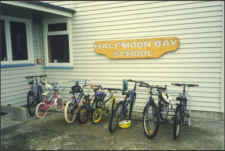 Image: Bikes by school wall