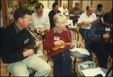 Image: Playing ukeleles, Rural Teaching Principals' Conference 2000