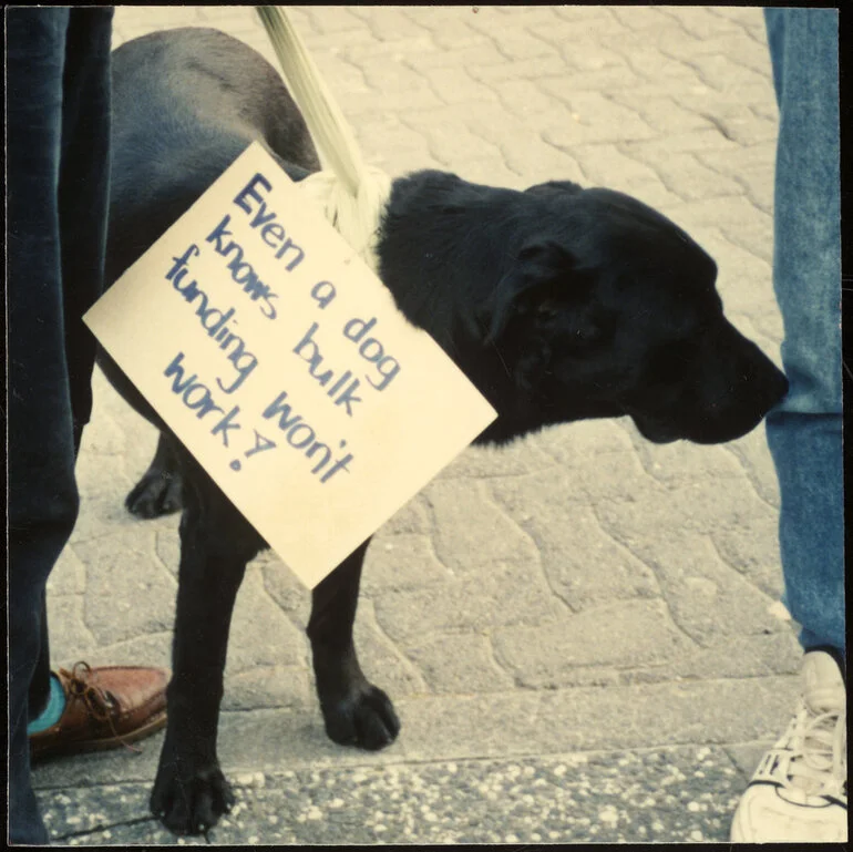 Image: Dog, Protest against bulk funding