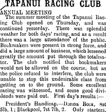 Image: TAPANUI RACING CLUB. (Mataura Ensign 1-2-1902)