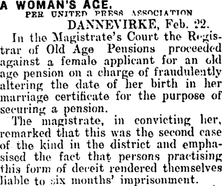 Image: A WOMAN'S AGE. (Mataura Ensign 22-2-1912)