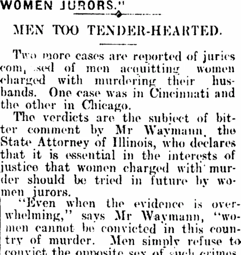 Image: "WOMEN JURORS." (Mataura Ensign 9-10-1912)