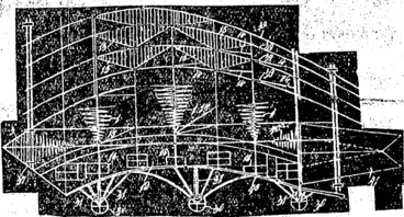 Image: A diagram showing the intricacies of "Taylor flying machine." It is  all very remarkable, but at least its inventor has unlimited faith m it  although no financial backing. (NZ Truth, 12 September 1929)
