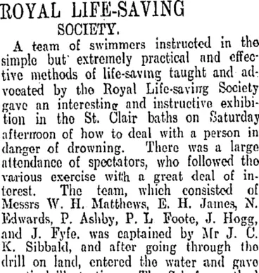 Image: ROYAL LIFE-SAVING SOCIETY. (Otago Daily Times 6-2-1911)