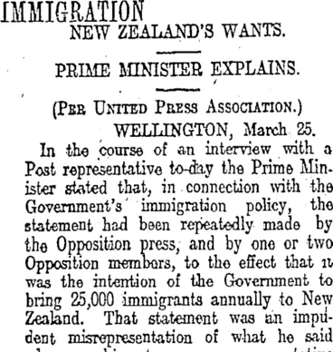 Image: IMMIGRATION. (Otago Daily Times 26-3-1913)
