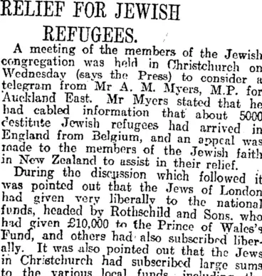 Image: RELIEF FOR JEWISH REFUGEES. (Otago Daily Times 24-10-1914)