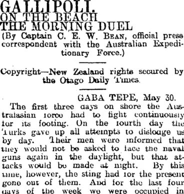 Image: GALLIPOLI. (Otago Daily Times 27-7-1915)