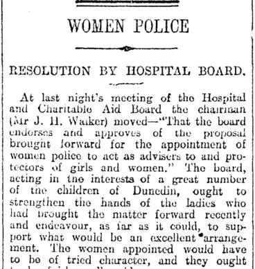 Image: WOMEN POLICE (Otago Daily Times 15-12-1916)