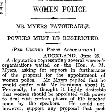 Image: WOMEN POLICE (Otago Daily Times 25-6-1917)