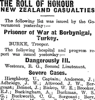 Image: THE ROLL OF HONOUR (Otago Daily Times 14-8-1917)