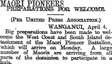 Image: MAORI PIONEERS (Otago Daily Times 5-4-1919)