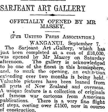 Image: SARJEANT ART GALLERY (Otago Daily Times 8-9-1919)