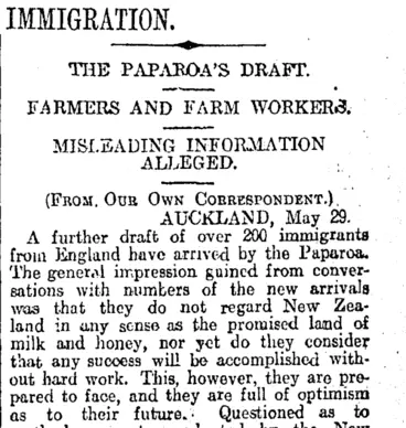 Image: IMMIGRATION. (Otago Daily Times 31-5-1920)