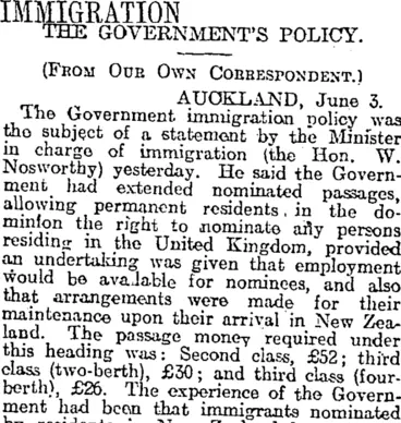 Image: IMMIGRATION. (Otago Daily Times 4-6-1920)