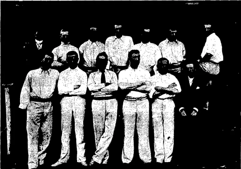 Image: Guy, photo. DUNEDIN CRICKET CLUB.—SENIOR ELEVEN.  Top Row: J. West (umpire), . . Mackersey, H Gunthorpe A. Cramond, G. Rearr'on, J. Wilkie, J. Croxford. Front Row: W. Latham, K. Wilkie, A. Mackenzie, J M'Lennan, W. H. Skitch, W. Cross (scorer). (Otago Witness, 13 February 1901)