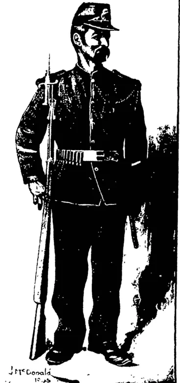 Image: MILITARY TYPE, NO. 1: THE VENEZUELAN SOLDIER.  A member of President Castto's Bodyguard. (Otago Witness, 28 January 1903)