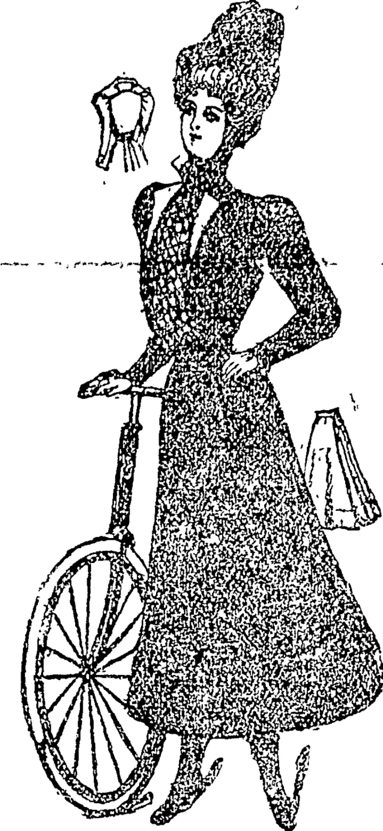 Image: LADIES' ETON JACKET AND CYCLE SKIRT WITH SADDLE GOKE. (Auckland Star, 29 October 1898)