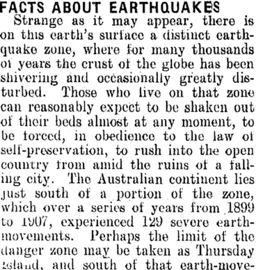 Image: FACTS ABOUT EARTHQUAKES. (Clutha Leader 17-8-1909)