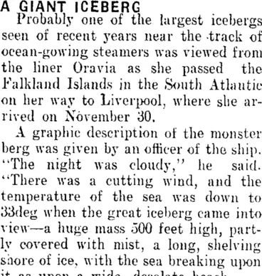 Image: A GIANT ICEBERG. (Clutha Leader 17-1-1911)