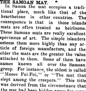 Image: THE SAMOAN MAT. (Clutha Leader 9-10-1914)