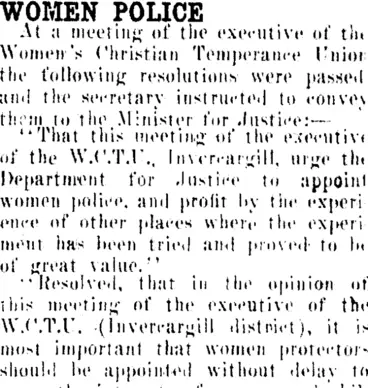 Image: WOMEN POLICE. (Clutha Leader 23-1-1917)