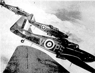 Image: The pictures above show planes and men of Britain's night-fighter force. Left, above, are the famous Poulton Paul Defianls, longrange, two-seater machines which made a brilliant debut at Dunkirk and are now said lo be reserved for nigh I-fighter work. Right, above, are fighter pilots on night patrol wearing darkened glasses in a. rest-hut, so that their vision 7iiay be adjusted to instant action if they are ordered into the air. (Evening Post, 22 April 1941)