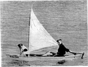 Image: Evening Post" Photo. A canoe and its crew in Evans Bay on Saturday afternoon. The dog was quite unconcerned and .m-terested in his surroundings. (Evening Post, 06 January 1941)