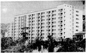 Image: The big block of 116 flats in Dixon Street, Wellington, to be officially opened tomorrow afternoon by the Minister of Works, Mr. Semple. Erected by the State, the building has been under construction for about two. years. (Evening Post, 03 September 1943)